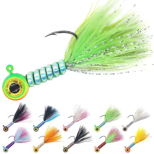 LURELINK Marabou Hair Jigs - Crappie & Panfish Fishing Baits & Lures Kit - 1/8, 1/16, 1/32 oz (Ultra Flash 30 Master Jigs, 1.8g)