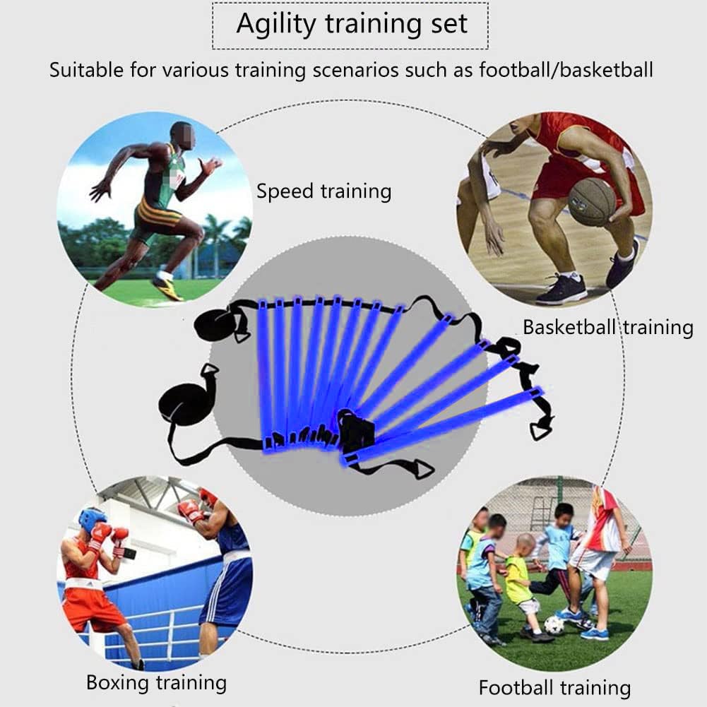 Football Training Equipment | Speed Agility Training Set, Including 1 Agility Ladder, 4 Steel Piles,12 Disc Cones ,1 Resistance Umbrella .| for Athletes/Sports Including Football & Basketball(Blue)