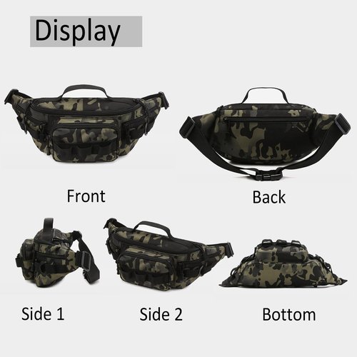 Tactical Fanny Pack,Small Fishing Tackle Bag Water-Resistant Military Waist Bags Portable Fishing Storage Waist Packs for Outdoor Fly Fishing Hiking Climbing with 2 PCS Mini Carabiners (Black)
