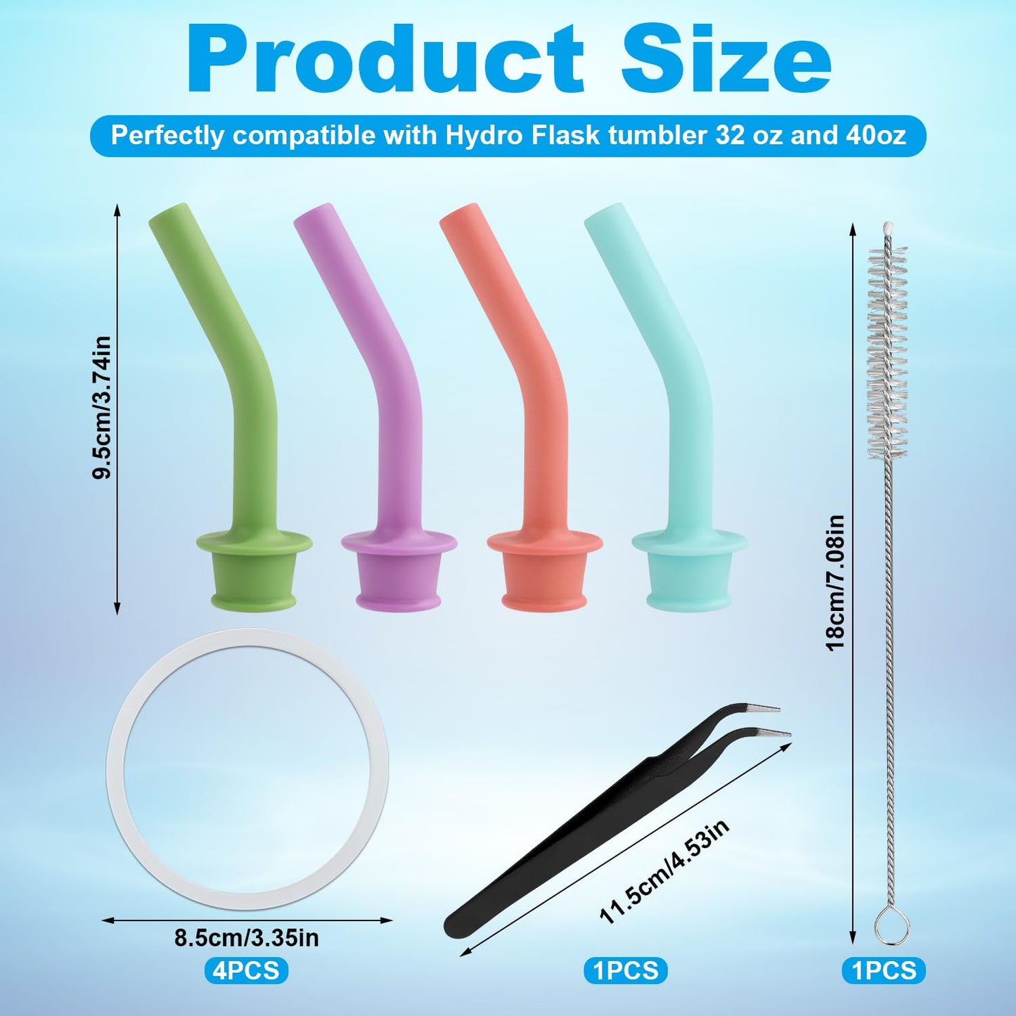 5pcs Press-in Straw Replacement for Hydroflask All Around Travel Tumbler, Silicone Reusable Straw with Washers for Hydroflask Accessories for Hydroflask Travel Tumbler 32oz 40oz