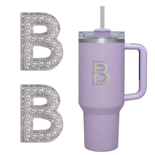 kapitomanio 2pcs Peal Initial Letters for Stanley Cup Cute Stanley Tumbler Stickers for Water Bottles Wallet Phone Laptop Luggage (B)