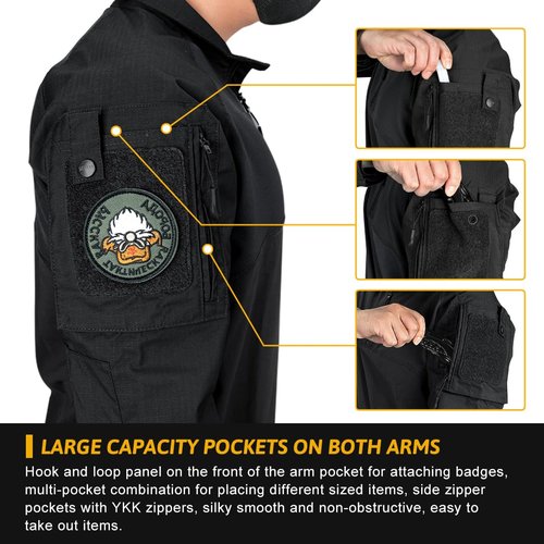IDOGEAR Men’s Tactical Military Shirts 1/4 Zip Combat BDU Shirts Camo Long Sleeve with Pockets for Outdoor Airsoft Paintball(Black,Small)