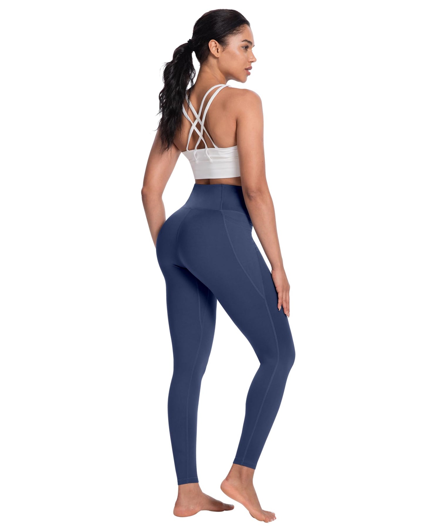 NORMOV 4 Packs Yoga Leggings with Pockets for Women, Soft High Waisted Tummy Control Workout Pants(Black/Dark Gray/Burgundy/Navy,XL)