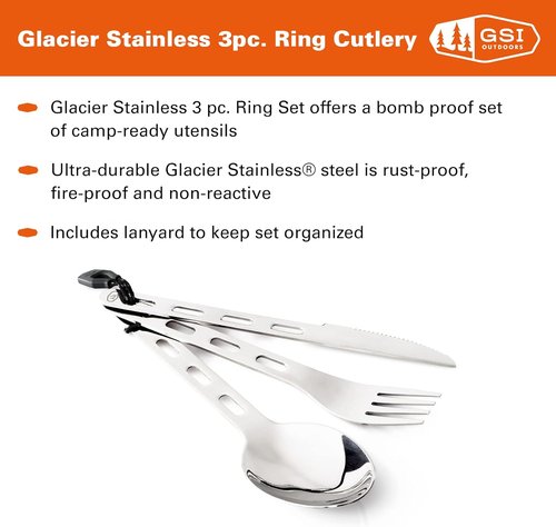 GSI Outdoors Glacier Stainless 3 pc. Cutlery Set for Camping, Backpacking and Travel