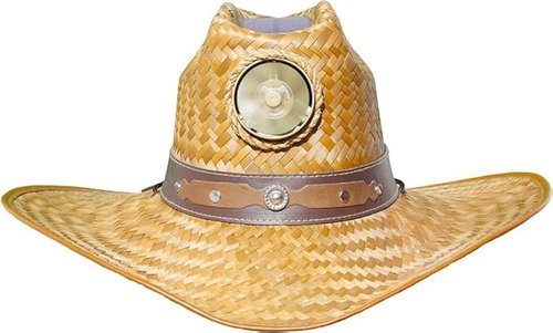 KOOL BREEZE SOLAR HAT Men's Cowboy Solar Hat With Built-in Fan - Solar Powered Straw Sun Hat - Brown (Large)