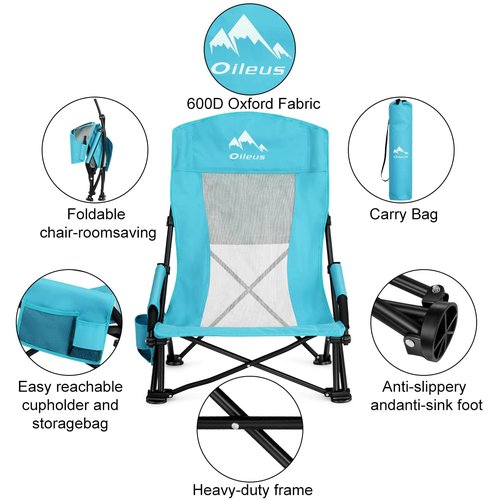 Oileus X-Large 4 Person Beach Tent Sun Shelter Pink and Folding Beach Chair High Back 1 Pcs