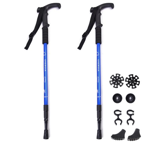 ThreeH Pair of 2 Anti Shock Walking Cane Trekking Poles T Handle Anti-Slip Walking Sticks Portable Lightweight Adjustable Hiking Poles for Men Women Blue