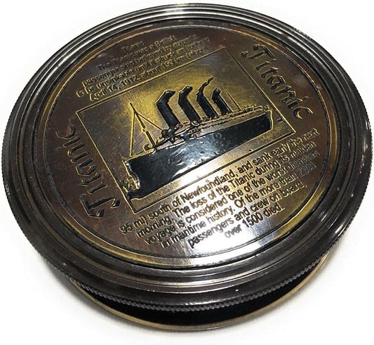 Brass Pocket Compass Marine Titanic Antique Style Engraved Romantic Gift Ideas for Him/Her - Husband Gifts from Wife, for Men Maritime Nautical Compass Hiking Camping Hunting Trekking