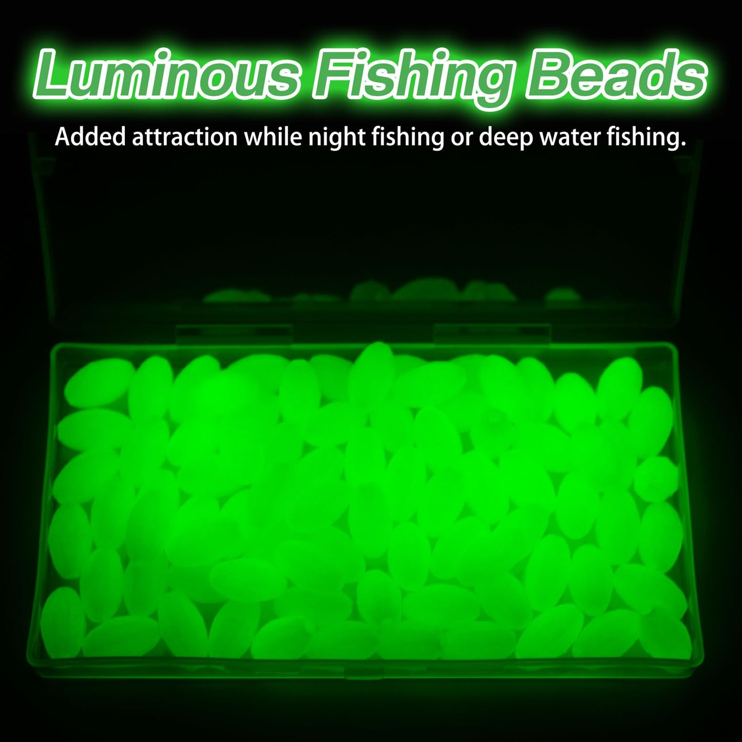 JSHANMEI Glow Fishing Beads Hard Plastic Luminous Fishing Beads Green Oval Bait Egg Bead Fishing Lures Saltwater Freshwater Salmon Trout Fishing Tool 80pcs