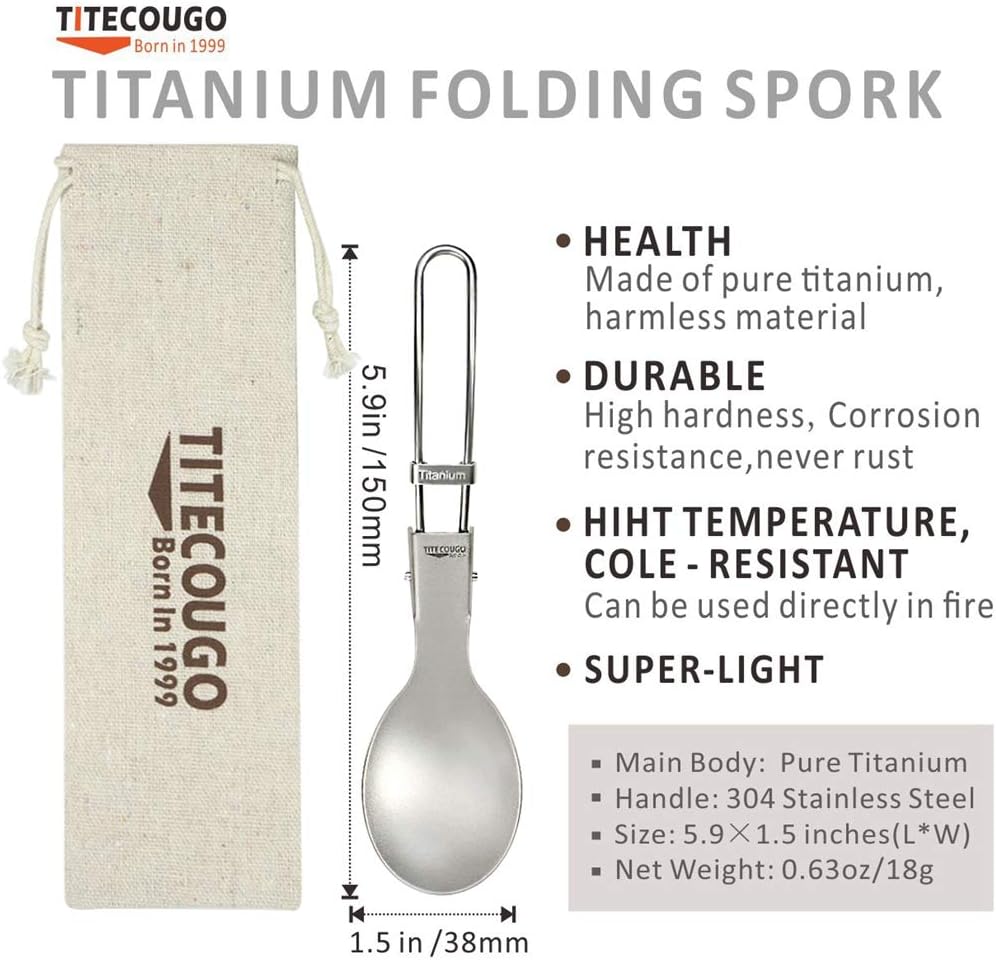 GADIEMKENSD Ultralight Outdoor Titanium ladle Healthy Camping Scoop Folding Spoon 18g