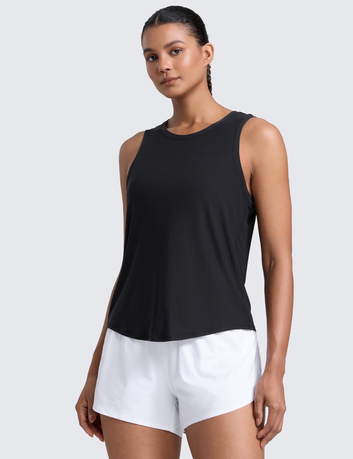 CRZ YOGA Cloudweight Open Back Workout Tops for Women Lightweight High Neck Athletic Gym Tank Soft Running Sleeveless Shirts Black Small