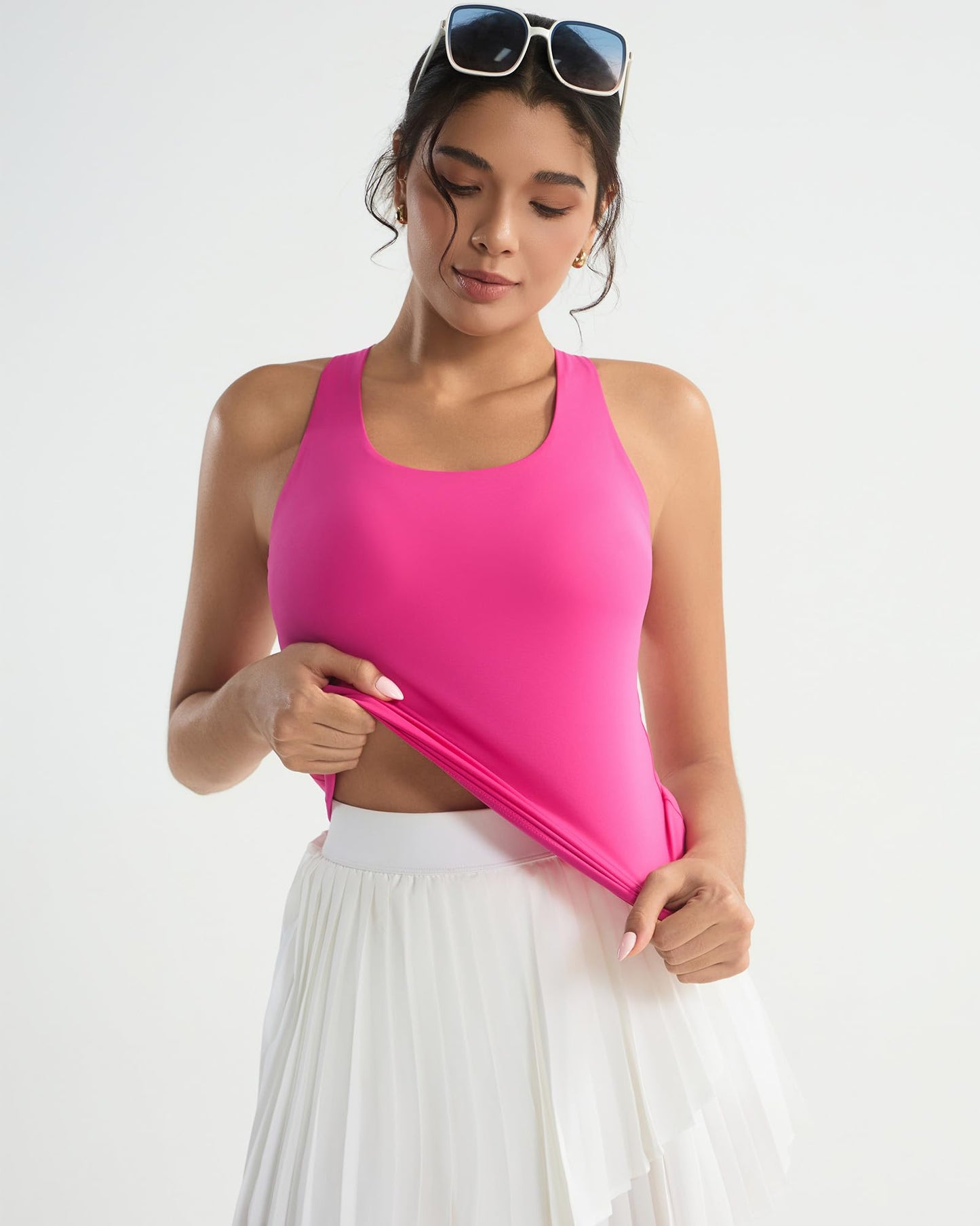 RUNNING GIRL Tank top with Built in Bra for Women,Compression Shirts Crisscross Back Workout Yoga Tops(BX3141_Bright Pink_M)