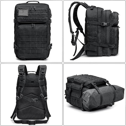 MODERN NEEDS 40L Tactical Backpack for men | 7 Compartments | Padded Comfort | Military Backpack | Heavy-Duty Nylon | Versatile Use | Outdoor Survival, Camping, Gym, Travel, Black