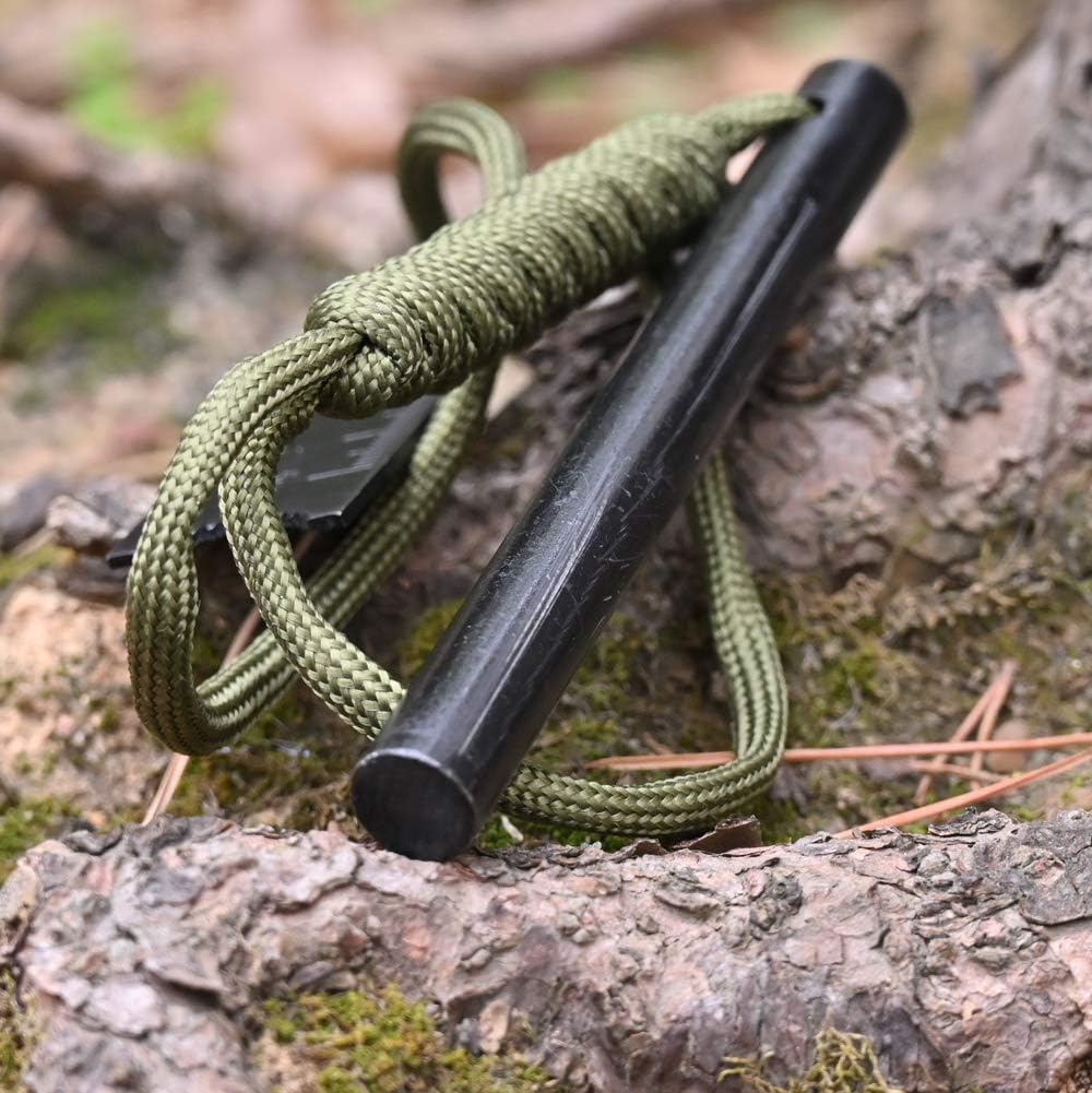 Ferro Rod Outdoor Survival Tire Fire Starter Carabiner Clip Used Bottle Opener, Ruler, Saw