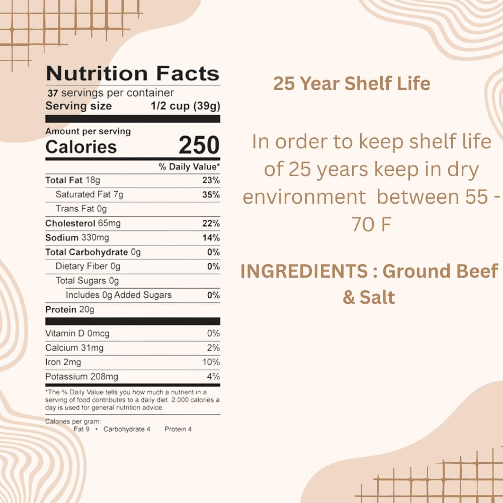 Freeze Dried USDA Ground Beef | Pre-Cooked Shelf Meat for Survival Emergency Food Supply, Meal Prep, MRE and Backpacking/Camping | Made in USA | Shelf Live 25+ Years | 32 Oz