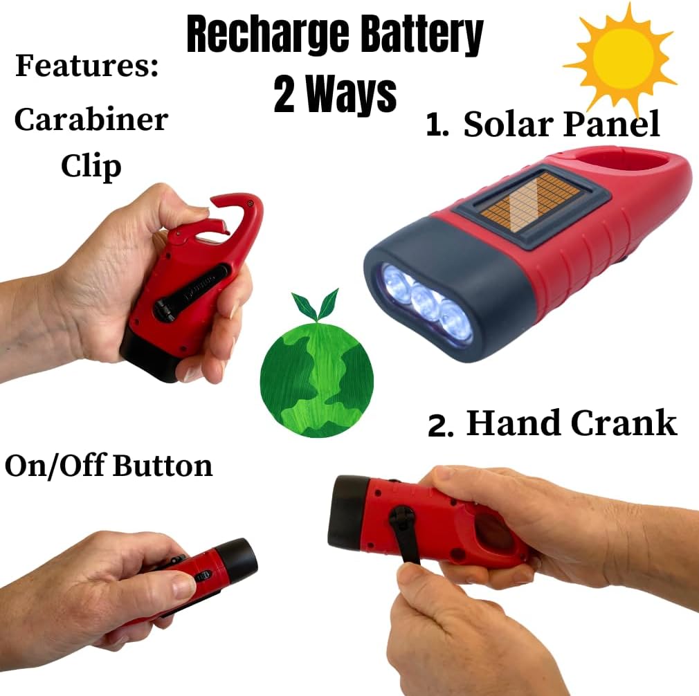 Hand Crank Emergency Flashlights - 4 Pack LED for Camping, Home & Car