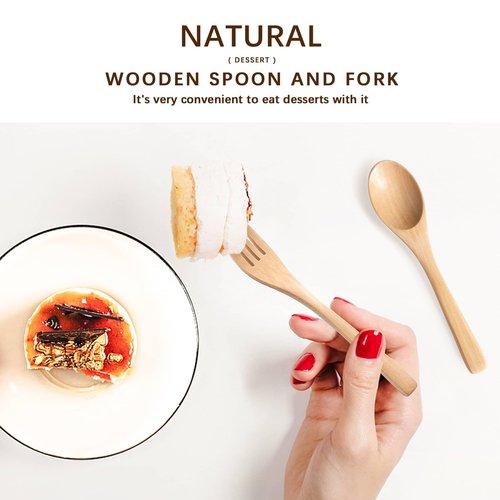 Hefild 8pcs 6.3inch Schima Wooden Utensil Set Including Spoons and Forks, Reusable Handmade Natural Wooden Cutlery, Sustainable Responsible Wood Flatware Set for Stirring Eating＆Camping