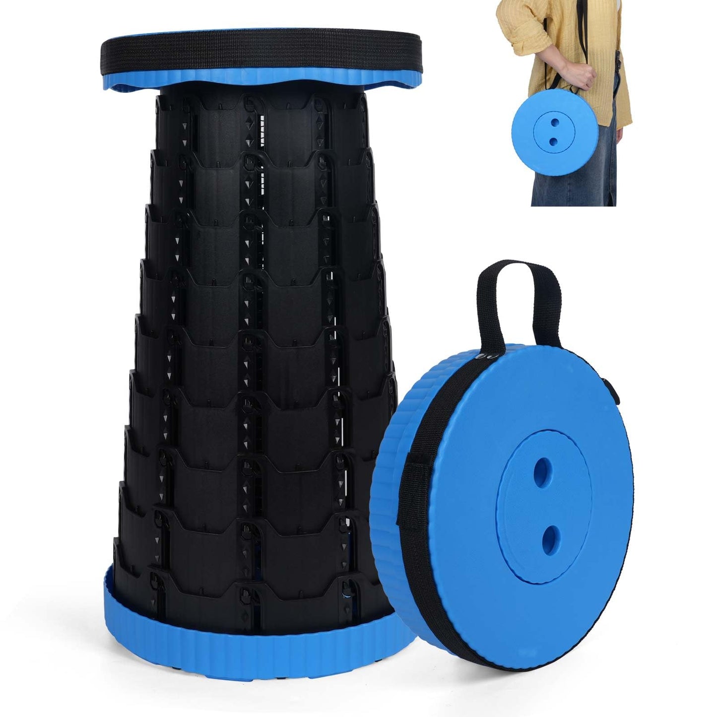 gnisbis Upgraded Collapsible Stool, Folding Chair with Switch Lock - Prodable Camping Stool with Load Capacity 400lbs, Retractable Collapsible Stool for Camping Fishing Hiking