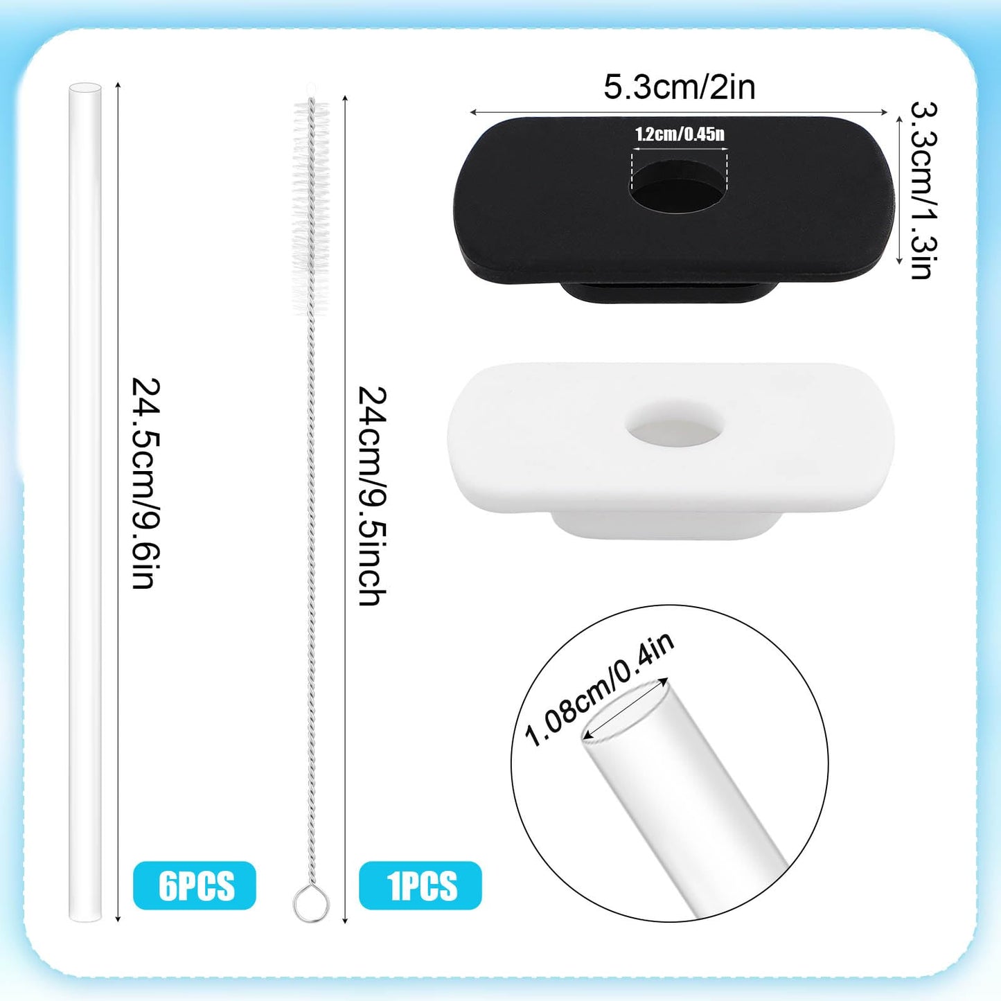 2pcs Straw Lid Attachment with 6pcs Straws Compatible with YETI Tumbler 20oz 30oz Travel Mug, BPA-Free Straw Lid Cup Accessories for Yeti Stronghold Lid Straw Parts Cover (Black White)