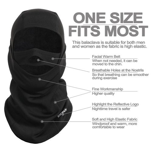 Sireck Balaclava Ski Mask, Fleece Thermal Winter Face Mask for Men Women, Full Face Cover Cold Weather Gear for Skiing Motorcycle Hunting Cycling(Black)
