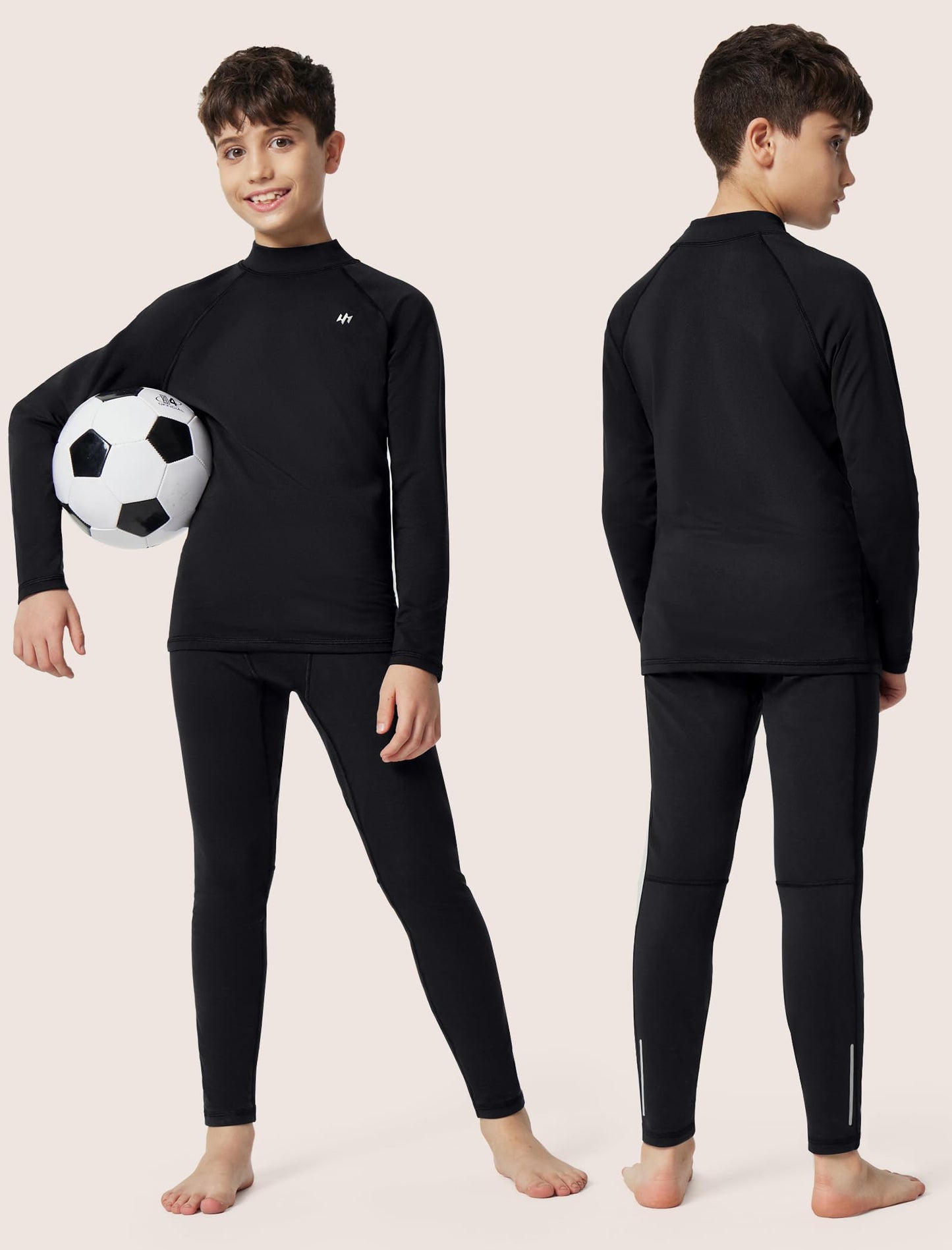 Ewedoos Thermal Underwear Set for Kids Thermals Top and Bottom Set Boys Long Johns Base Layer Thermal Set Black