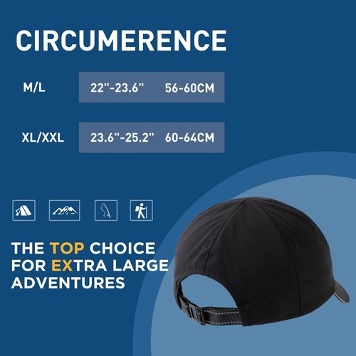 TOP-EX Large Waterproof Men Women Black Running Hydro Cooling Hat Baseball Cap for Big Heads