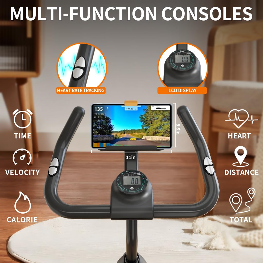 Exercise Bike,Stationary Bikes for Home,Adjustable Workout Bike, Professional Exercise Bikes for Home, Efficient Workout Bike with Smartphone Mount & Digital Pulse Display