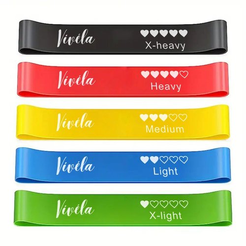 Vivéla Resistance Fitness Bands, 5-Piece Set of Skin-Friendly Exercise Loops for Yoga, Home Workouts, Stretching, Gym Training, Weight Loss, Toning and Pilates