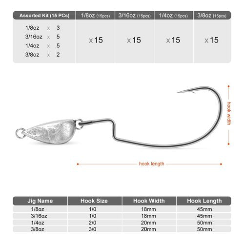 OJY&DOIIIY Weighted Texas Rig Hooks, Weedless Swimbait Jig Heads for Bass Fishing 1/8oz 3/16oz 1/4oz 3/8oz