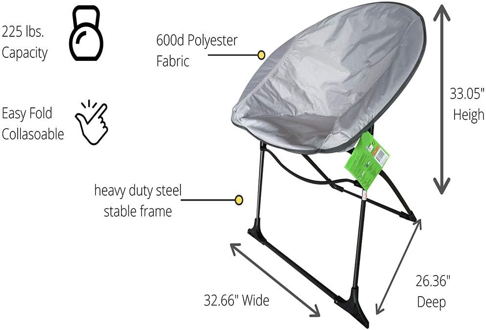Impact Canopy Luna Lightweight Portable Folding Dorm Chair, Gray