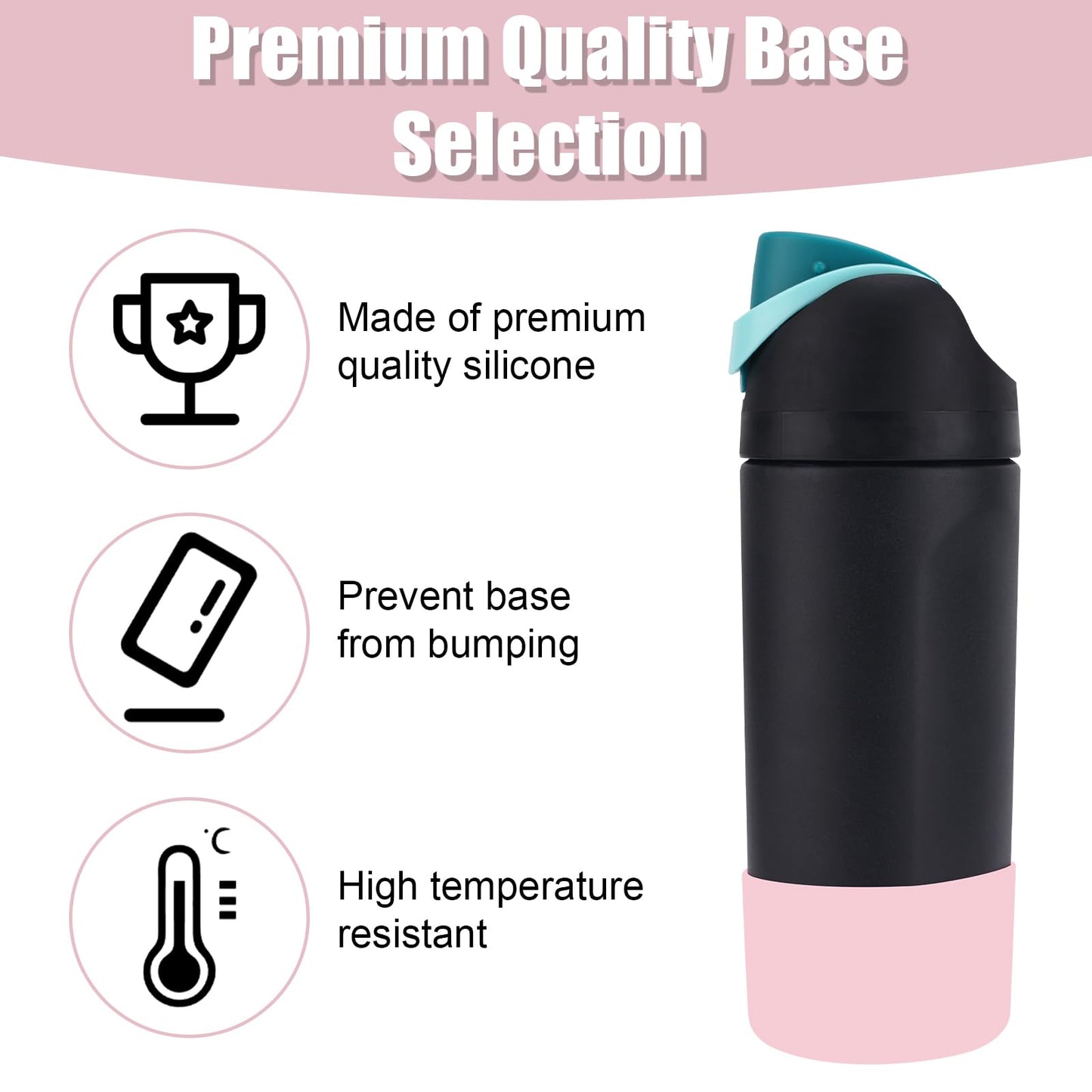 2pcs Silicone Boot for Owala Kids Water Bottle 16oz/14oz, Anti-Slip Water Bottle Cover Sleeve Anti-Dent Bottom Protector Wraps Compatible with Owala Kids Stainless Steel Bottle Accessories(Light Pink)