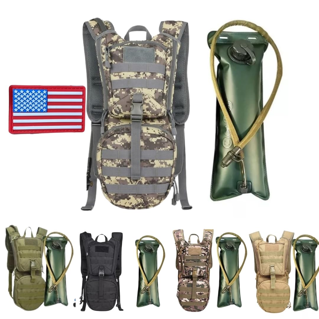 GETORIUM Tactical Hydration Backpack with 3L TPU Water Military Backpack Men Women for Extended Outdoor Adventures Hiking, Cycling, Running Climbing, Hunting, Biking (ACU Grey, 3L)