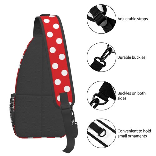 Cuczpau Crossbody Bags For Women Men Red White Polka Dot Sling Backpack Chest Shoulder Bag Gym Cycling Travel Hiking Daypack