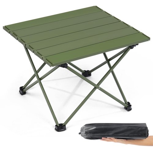 Outplea Mini Folding Camping Table Aluminum with Carry Bag, Small Compact Beach Table, Green