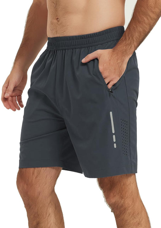 Laijar Men's Athletic Hiking Shorts 7" Quick Dry Lightweight Active Workout Running Gym Sports Shorts with Zipper Pockets Dark Gray M