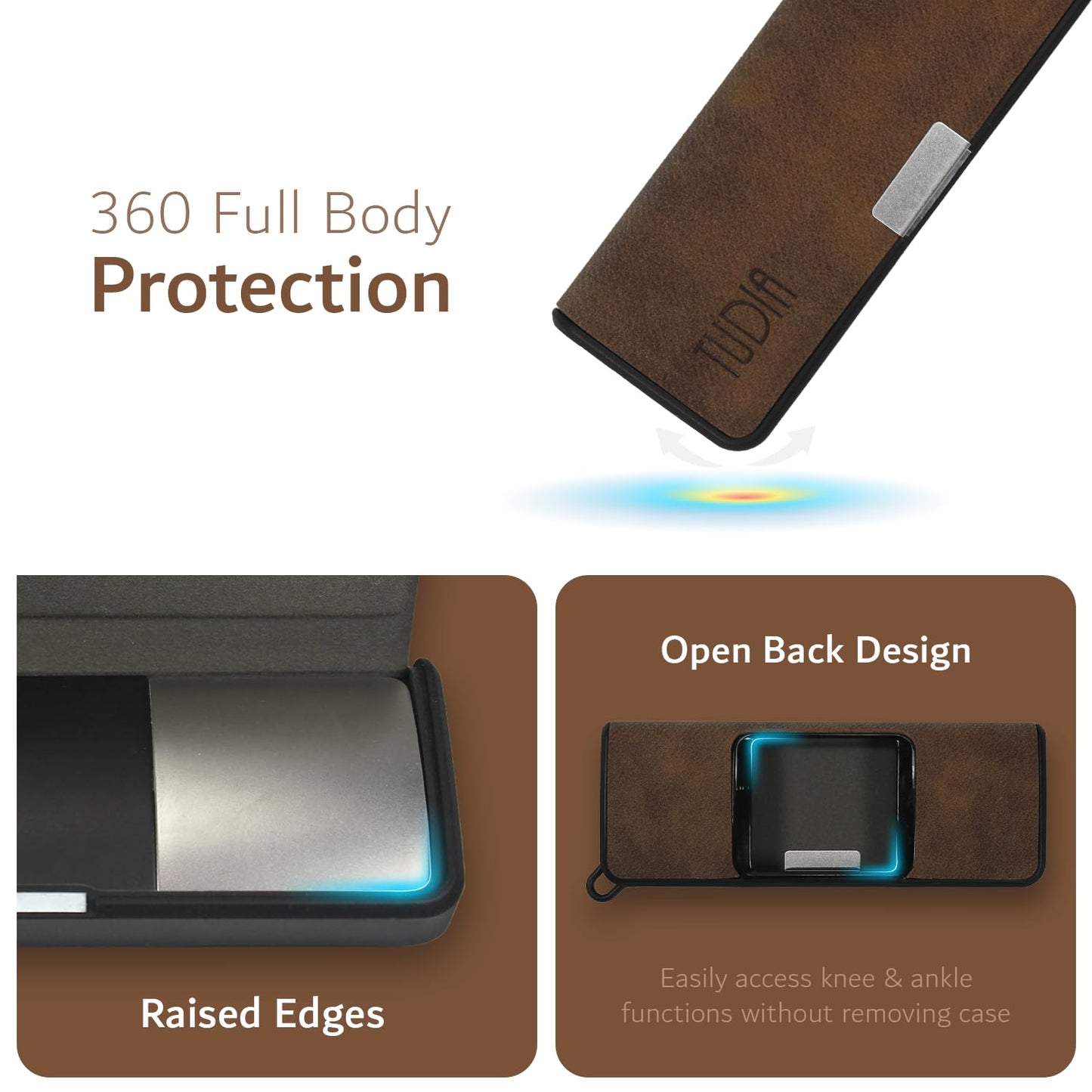 TUDIA Travel Leather Case Compatible with KardiaMobile 6L, Durable Leather Magnetic Closure with Key Holder Lightweight Slim Full Body Protective Carrying Case (Brown)