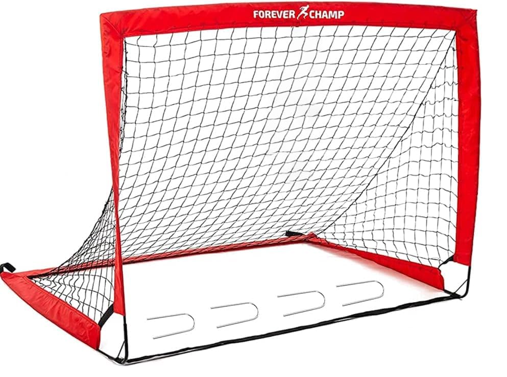 Forever Champ Kids Soccer Goal - 4'x3' Pop Up Soccer Goal Net for Ages 6-8 - Red