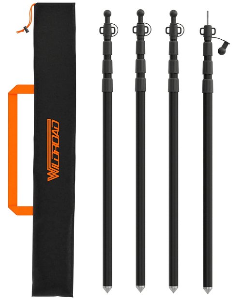 WILDROAD Tarp Poles Tent Poles Canopy Poles 8.37 ft, Telescoping Aluminum Poles with Non-Slip Aluminum Cone Bottom, Portable and Lightweight Camping Gear for Camping and Awnings, Set of 4