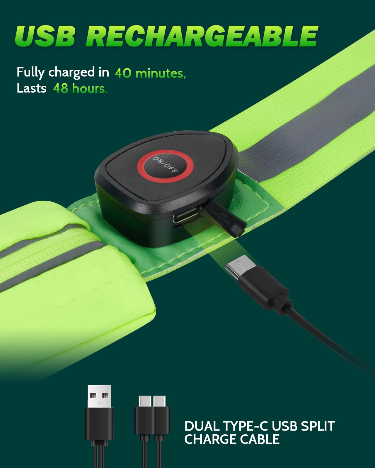 Fitense LED Reflective Belt Sash with Phone Holder with Rechargeable LED Armband 2-Pack, High Visibility Reflective Running Gear for Night Safety, 5 Colors & 3 Modes Light Up Armbands for Night Walkin