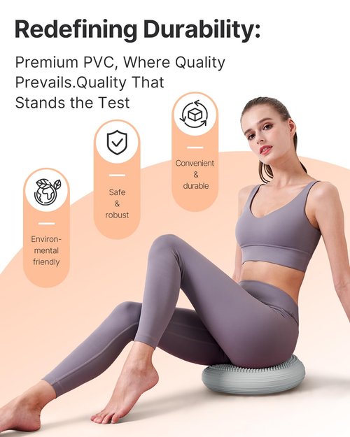 YOTTOY Wobble Cushion - Engage Core Stability with our Extra Thick Premium Balance Disc for Adult Balance and Sensory Wiggle Seat for Kids (gray)