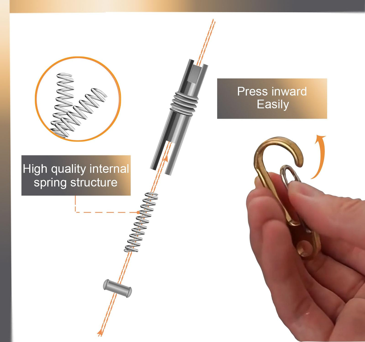 Free Eagle Carabiner Clip, Key Carabiner Keychain Hook, Climbing Backpack Camping Small Hooks, 1.9" & 2.3" for Belt, 2 Pcs Metal Brass Carabiner Locking and Stainless Spring Snap with Keyring