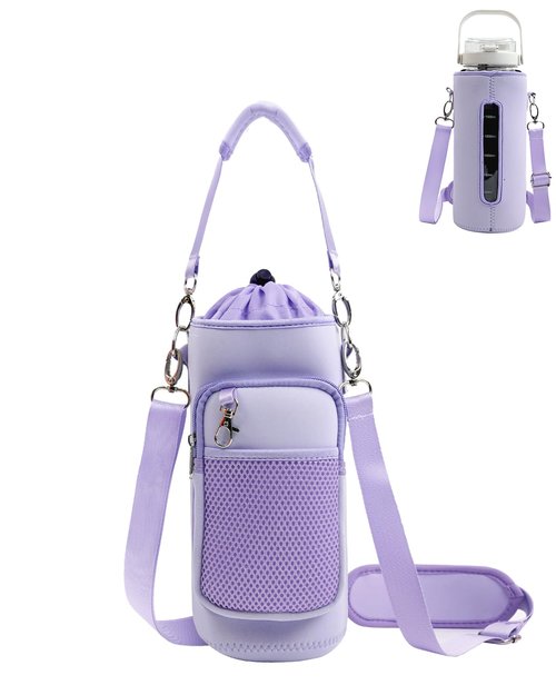 RHDZO Water Bottle Carrier Bag with Strap Insulated Water Bottle Holder with Phone Pocket and Handle 32oz 40oz 50oz Water Bottle Sleeve for Walking Hiking, Purple