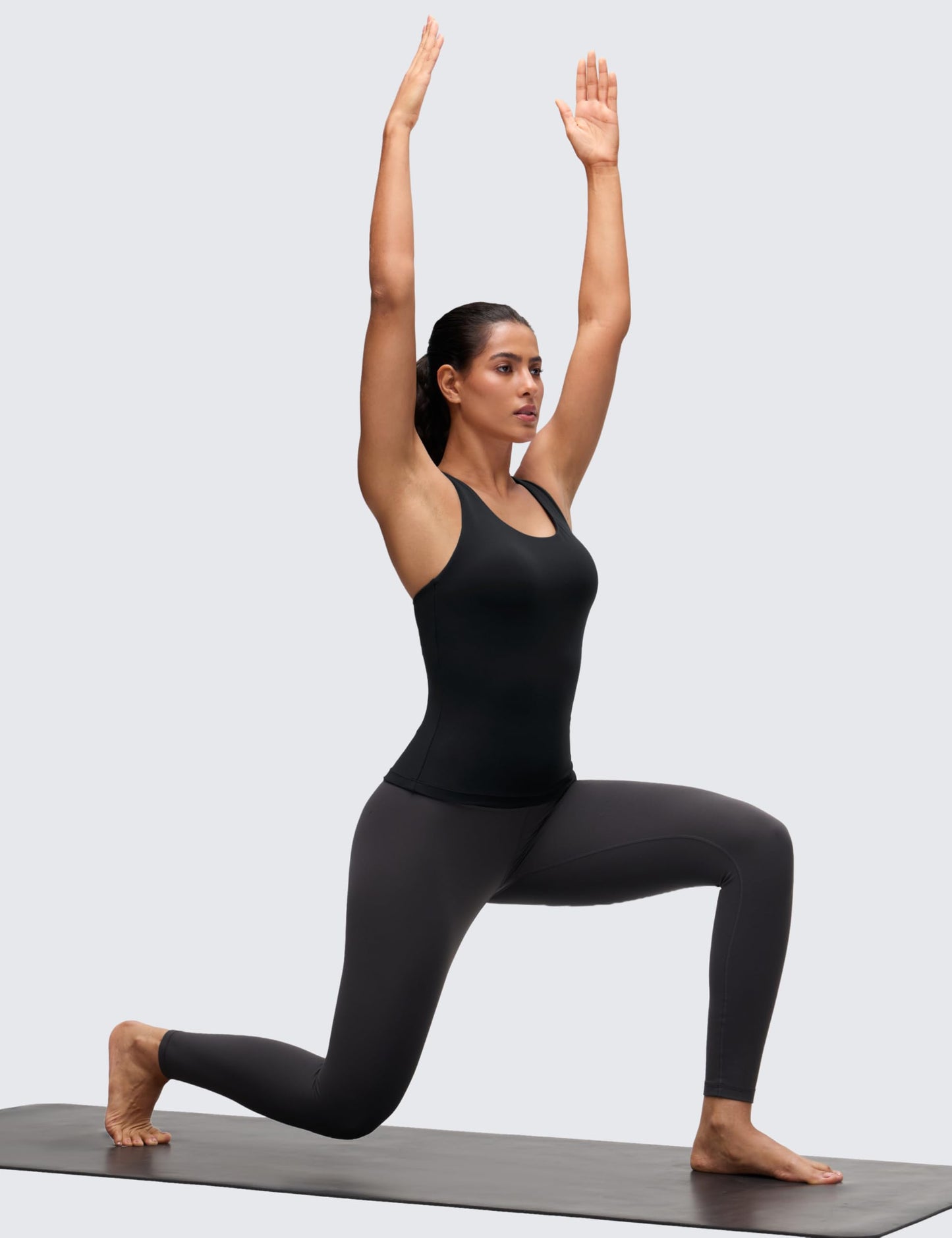 CRZ YOGA Butterluxe Workout Racerback Tank Tops for Women - Padded Athletic Spandex Yoga Shirts with Built in Bra Black Medium
