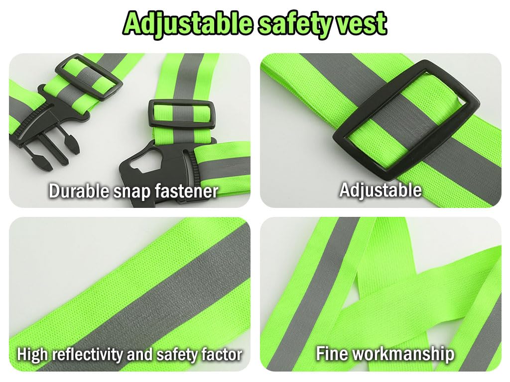 Hitopin Running Reflective Vest Gear, 4Pack Reflective Safety Harness, High Visible Reflective Running Vest, Adjustable Safety Vest, 8PCS Reflective Wristbands, for Running, Jogging, Hiking, Cycling