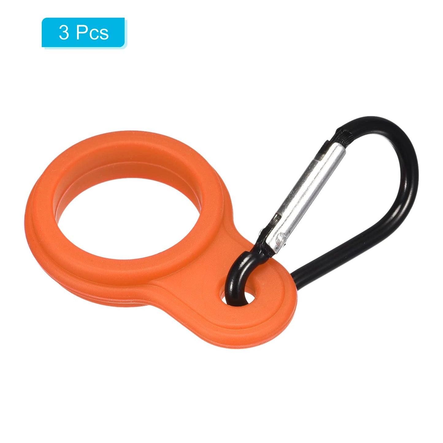 PATIKIL Silicone Water Bottle Clip with Buckle, 3 Pack Drink Holder Hook Keychain Clip Ring for Outdoor Activities Daily Use, Orange Black