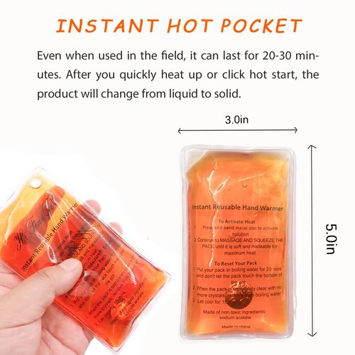 Reusable Snap Heat Pack, Hand Warmers Click, Hand Warmers Boil Click Heat Pocket Hand Warmer, Pouch Gel Hand Warmers for Camping for Outdoor, Indoor, Working, Studying, Camping, Warm Gifts (Set of 4)
