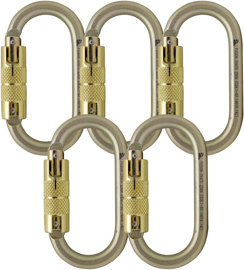 Auto Locking Carabiner 25KN (5-Pack)- Fusion Climb® Ovatti- Professional Rock Climbing Carabiner- Heavy Duty Steel- Auto Locking Carabiner for Climbing, Rappelling, D Shaped- UIAA ANSI Compliant