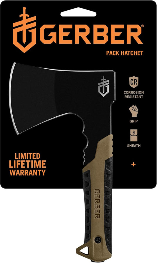 Gerber Gear Pack Hatchet - 3.5" Steel Blade Axe with Full Tang - Survival, Bushcraft and Camping Gear - with Mountable Nylon Sheath