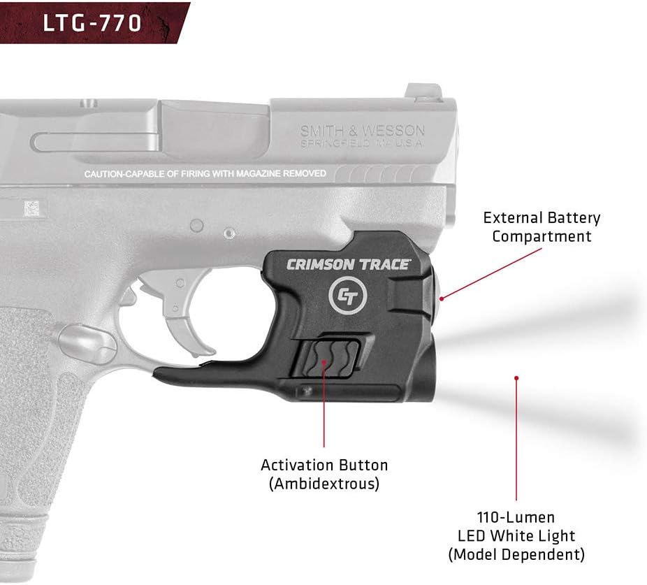 Crimson Trace LTG-770 Lightguard Tactical Weapon Mount Flashlight for Smith & Wesson M&P Shield and M&P Shield 2.0, 110 Lumen LED White Light