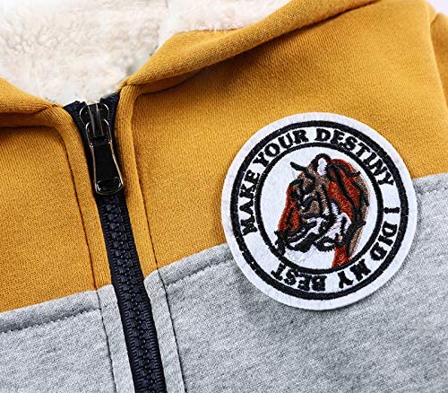 Kids Sherpa Fleece-Lined Zip-Up Hoodie Jacket for Spring Fall Winter - Yellow 5T